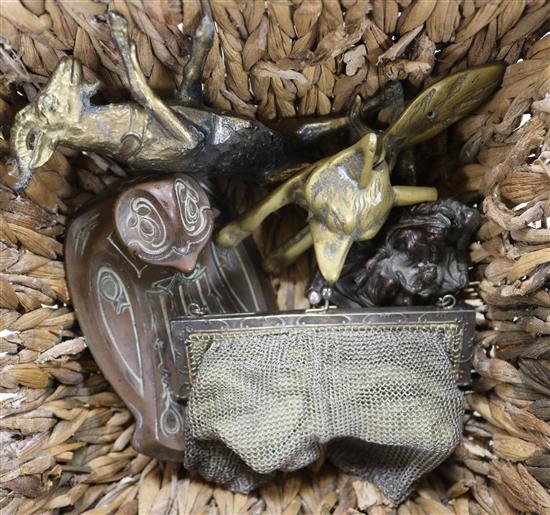 A quantity of metalware including a fox door knocker